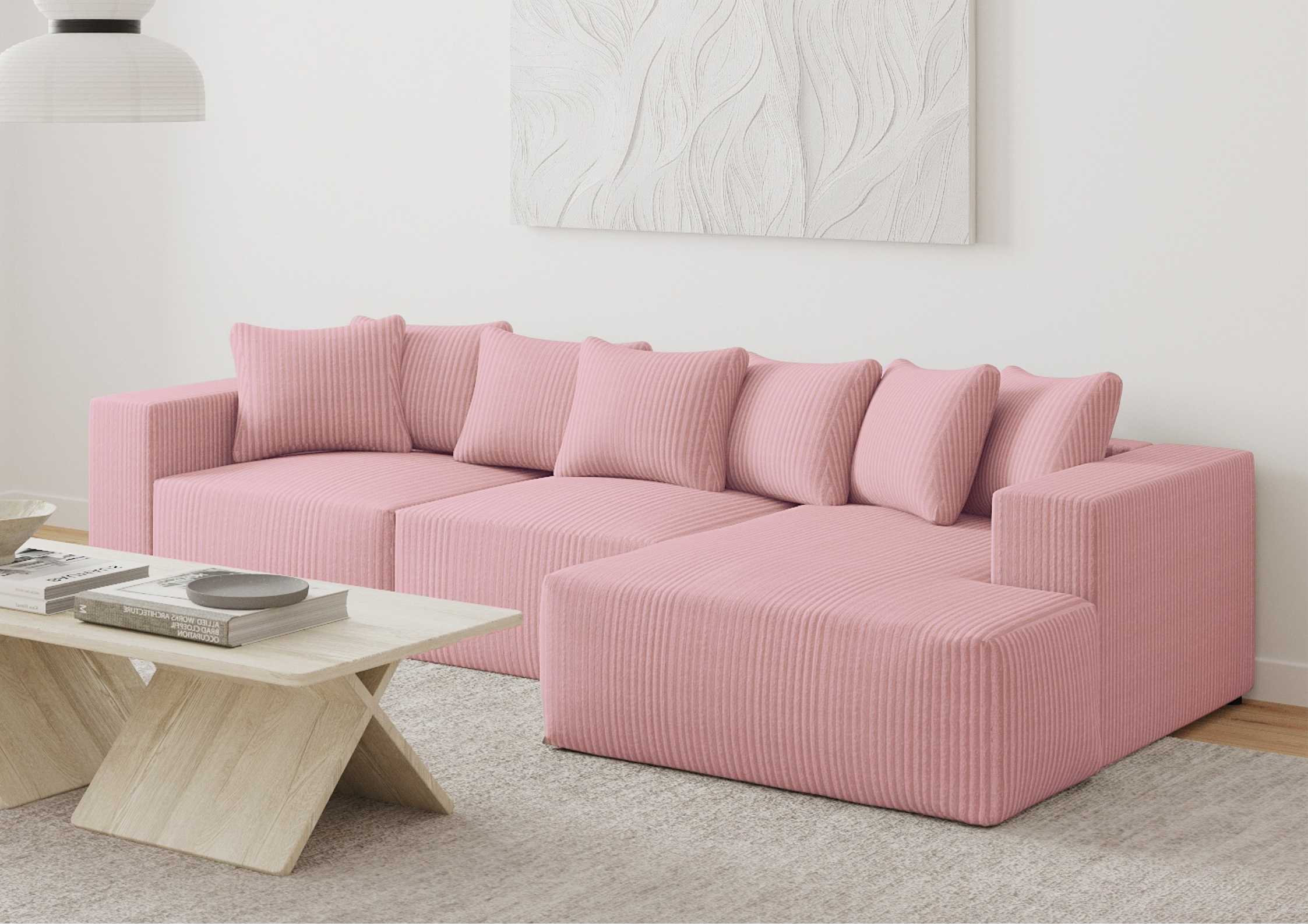 Narożnik loft rozkładany z funkcją spania kolor różowy